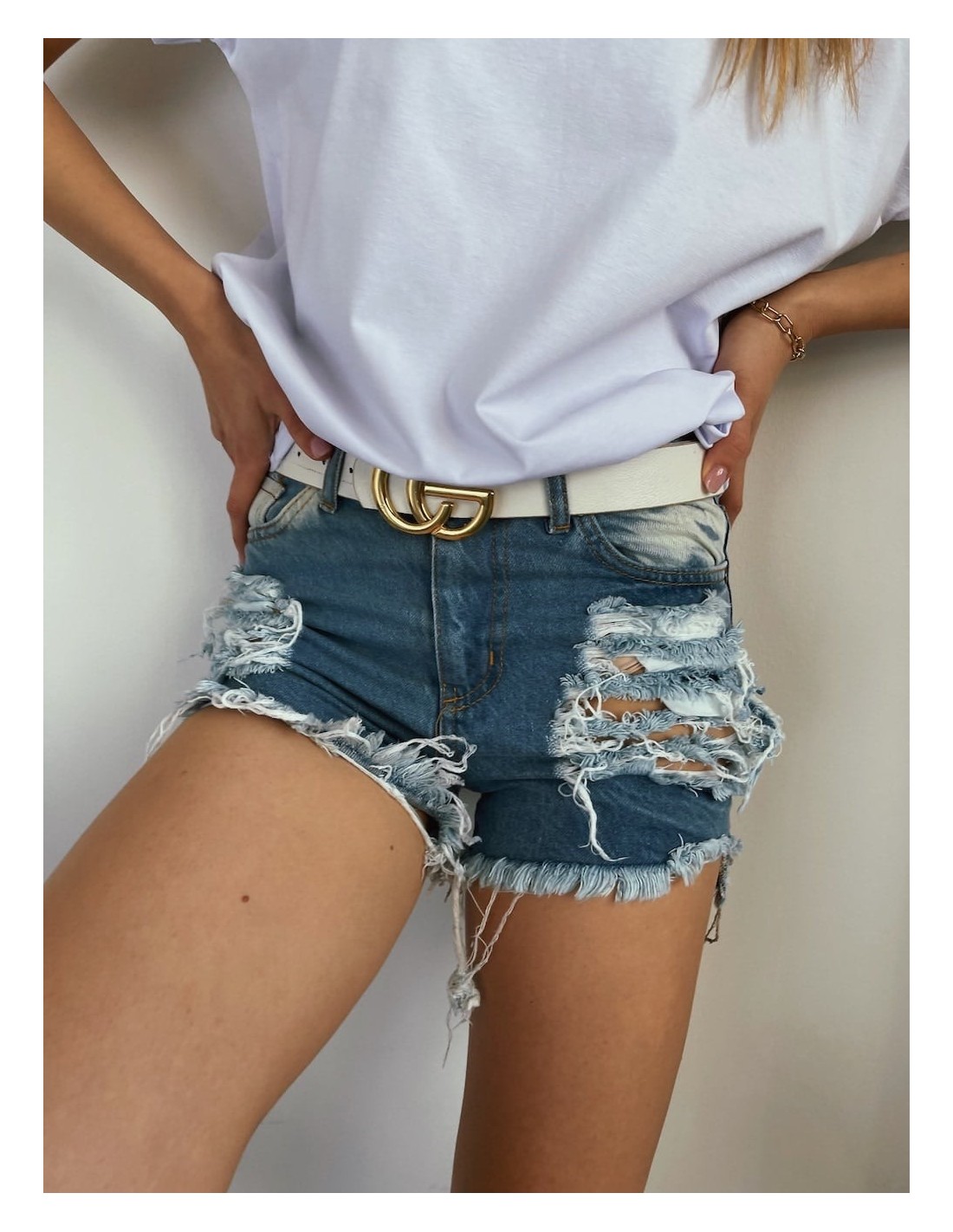 Denim shorts with holes, white L9 - Online store - Boutique